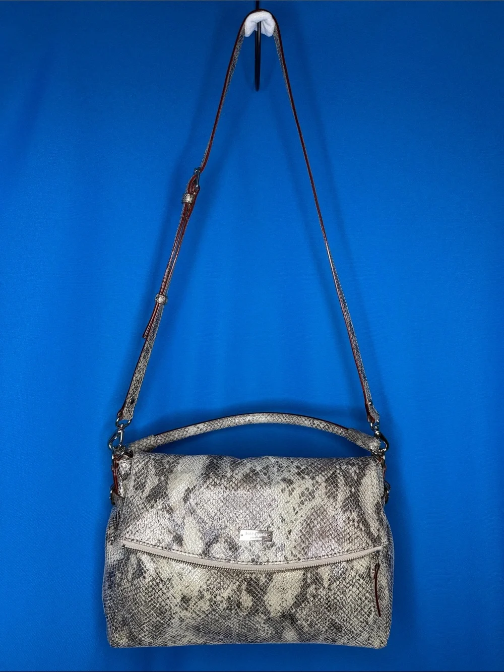 KATE SPADE NEW YORK COBBLE HILL LITTLE MINKA METALLIC PYTHON SNAKESKIN EMBOSSED